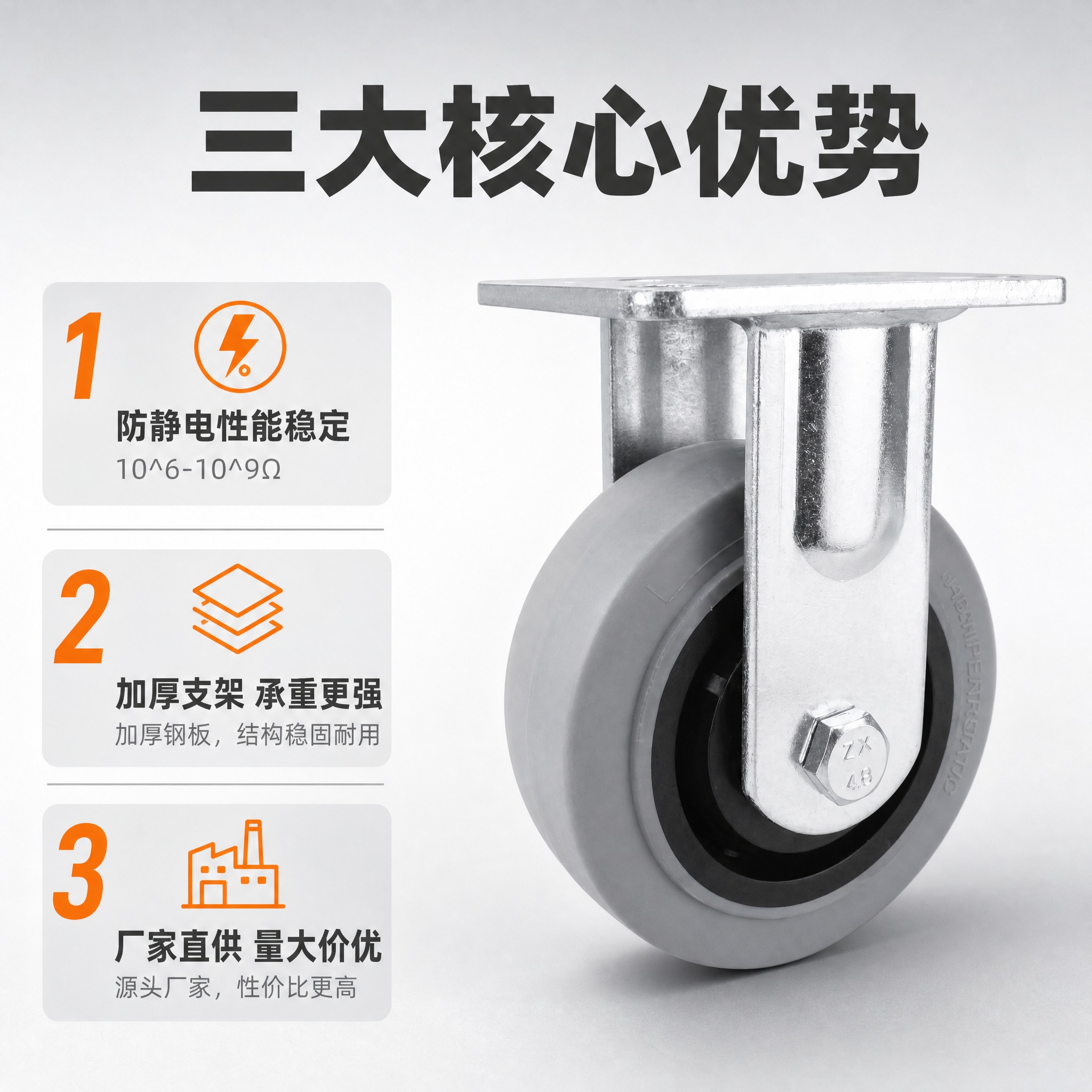 [主图-2] 防静电橡胶轮 产品亮点卖点图，证明核心优势。 [… - 图片创意预览