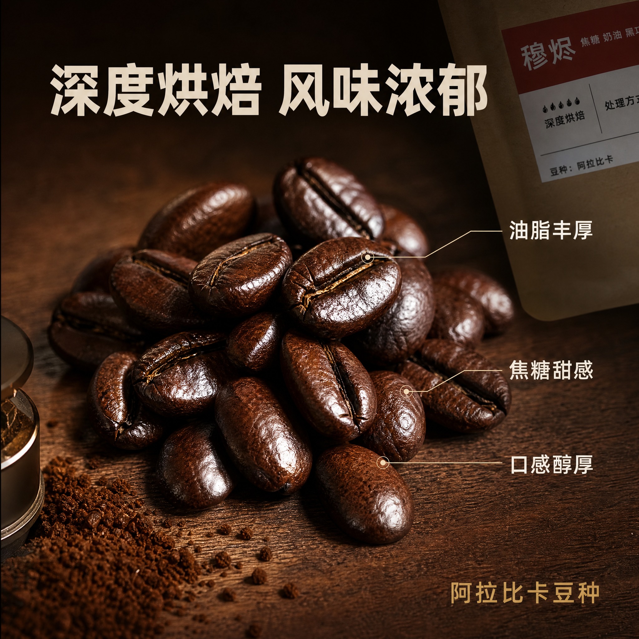 [主图-3] 风味细节与微观展示图，核心任务是微距展示咖啡豆质… - 图片创意预览