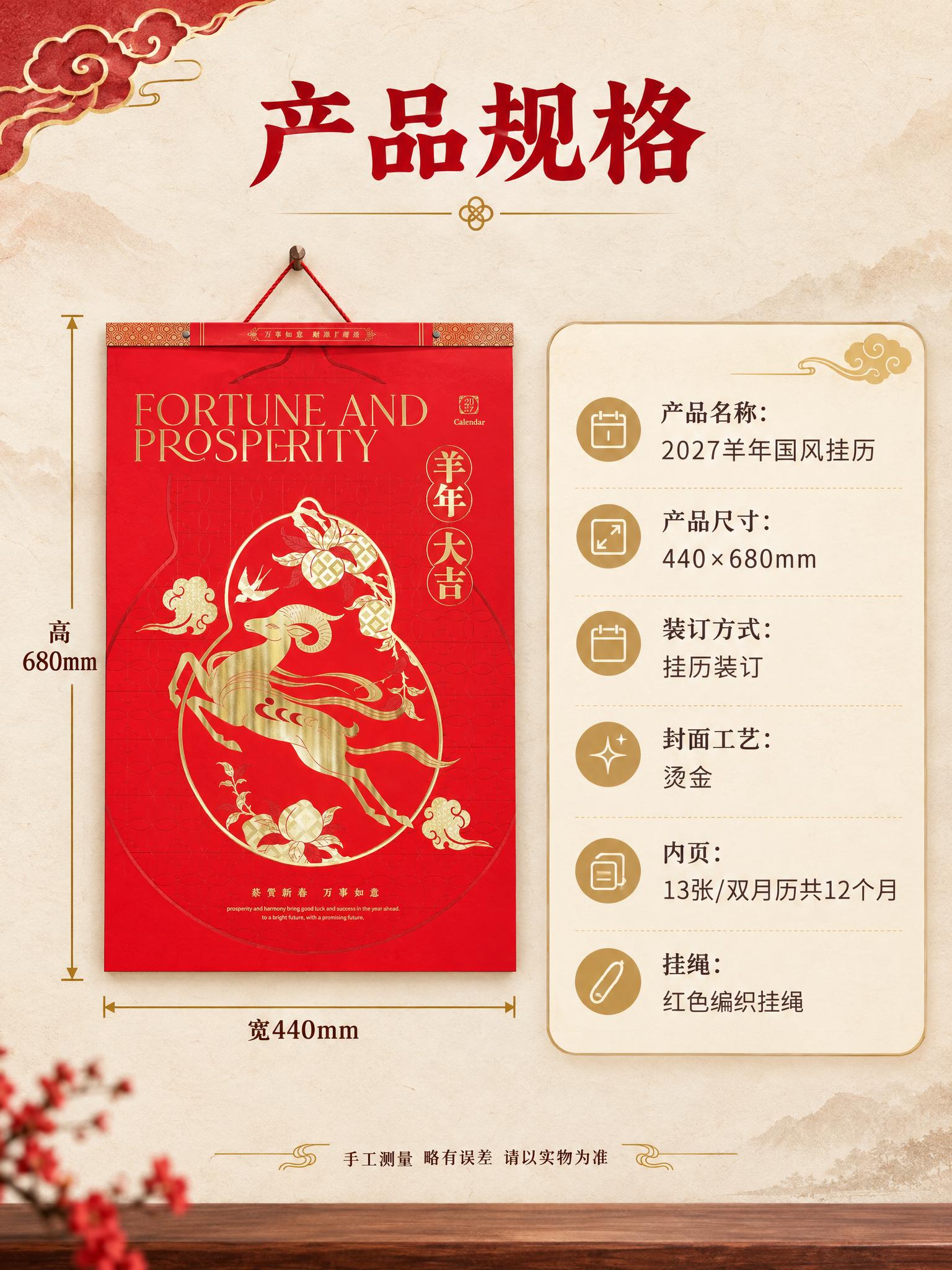 [商品] 使用【图1】挂历；保留红色封面、烫金图案、挂绳结构；… - 图片创意预览