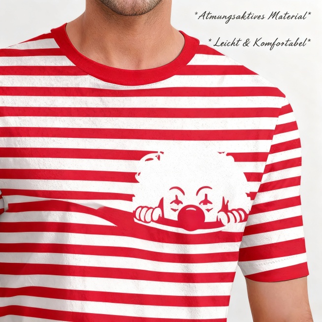 1.Amazon A+ Hauptbild für Herren Karneval Ringelshirt, Frontansicht des roten-weißen gestreiften T-S预览效果