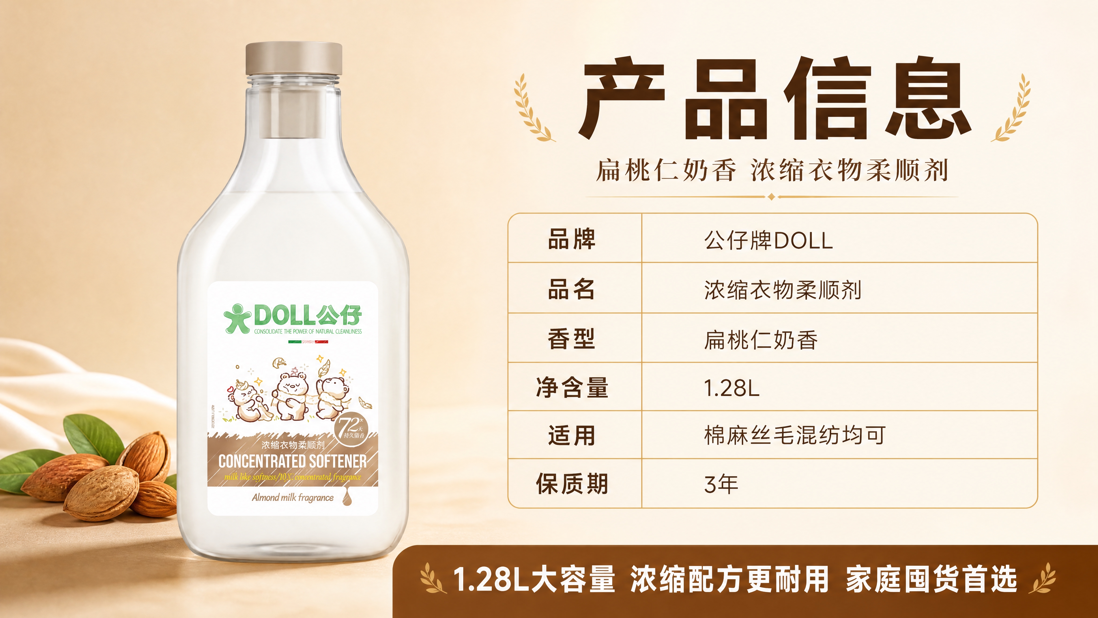 [商品] 使用【图1】DOLL公仔浓缩衣物柔顺剂扁桃仁奶香款；… - 图片创意预览