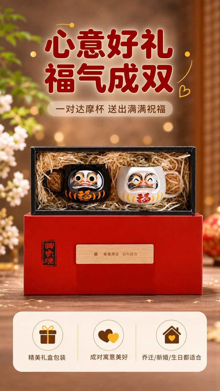 [商品] 使用【图3】达摩杯双杯礼盒装；保留红色外盒（左侧「幽… - 图片创意预览
