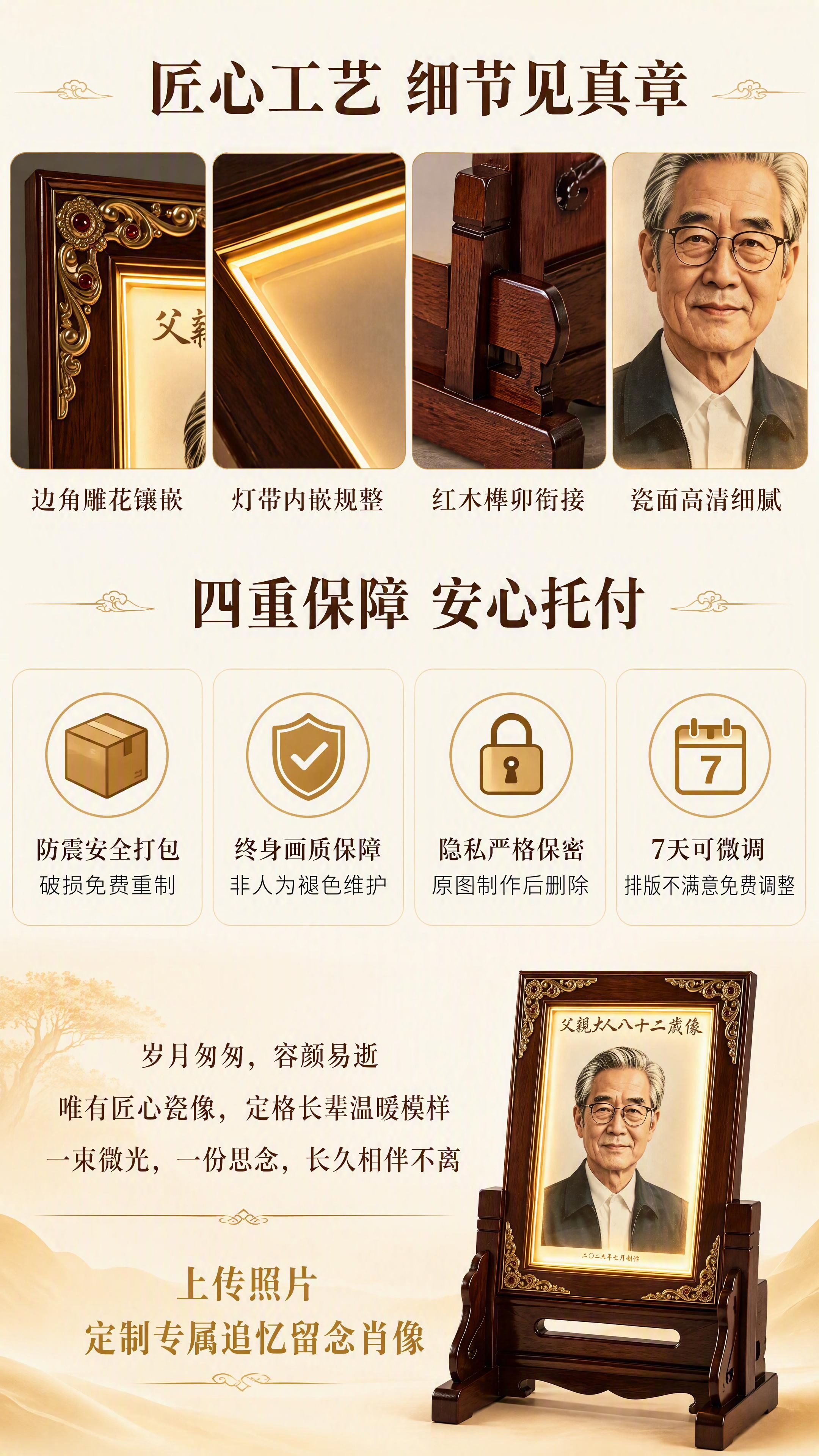 [第8张] 匠心工艺细节+售后保障+暖心收尾页-中式带灯高温陶… - 图片创意预览