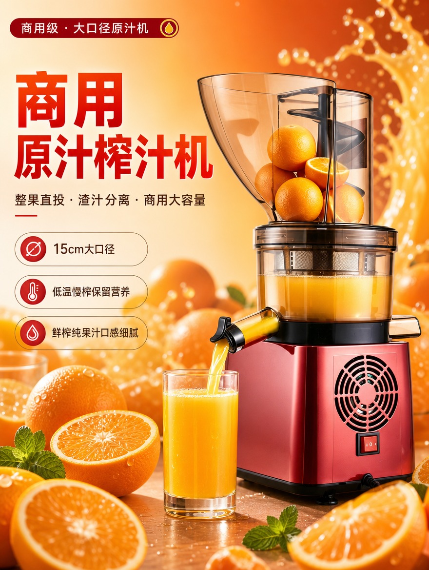 [商品] 使用【图1】商用原汁榨汁机，酒红色金属机身、茶色透明… - 图片创意预览