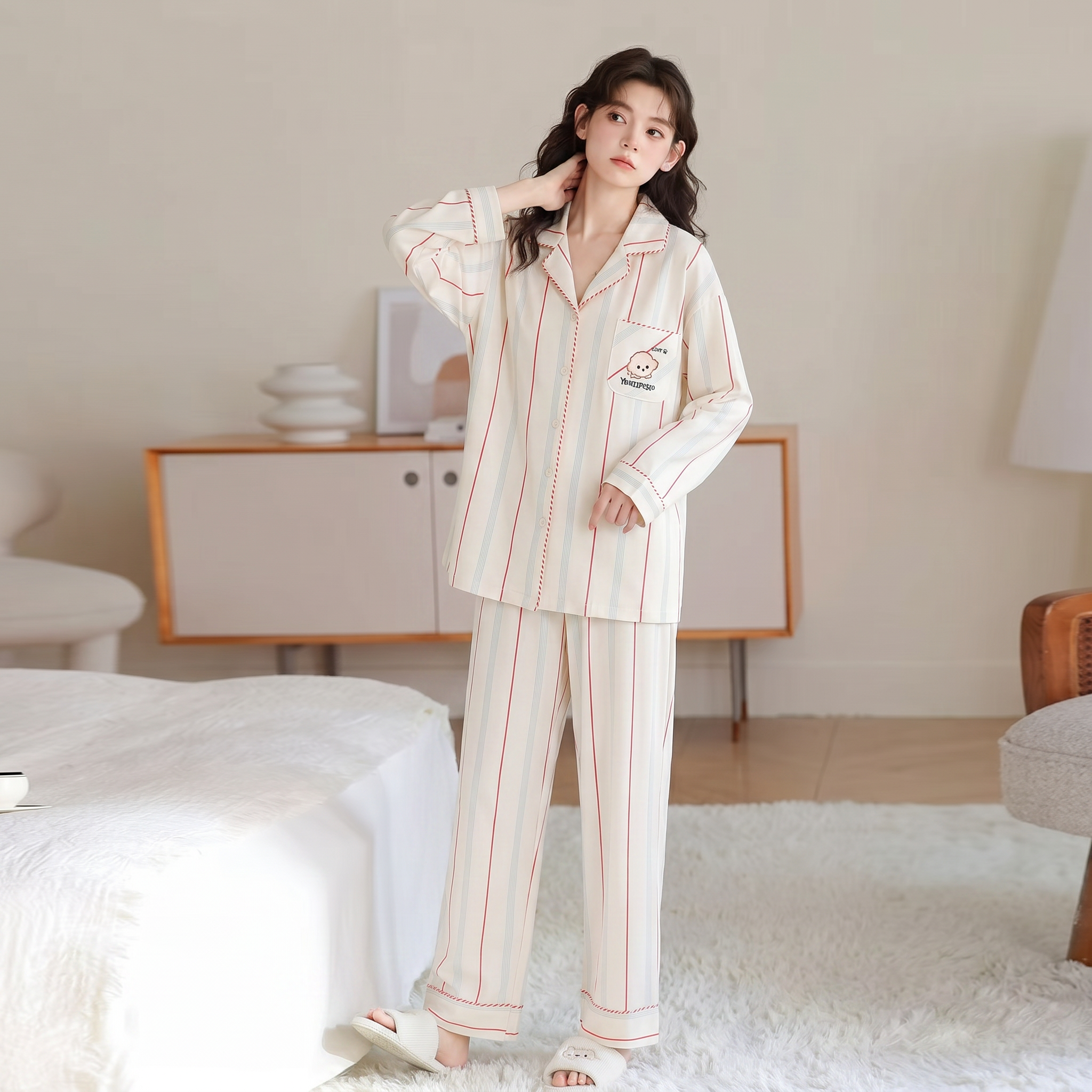 请将参考图 1 的【家居服睡衣套装】1:1 还原其款式、颜色、… - 图片创意预览
