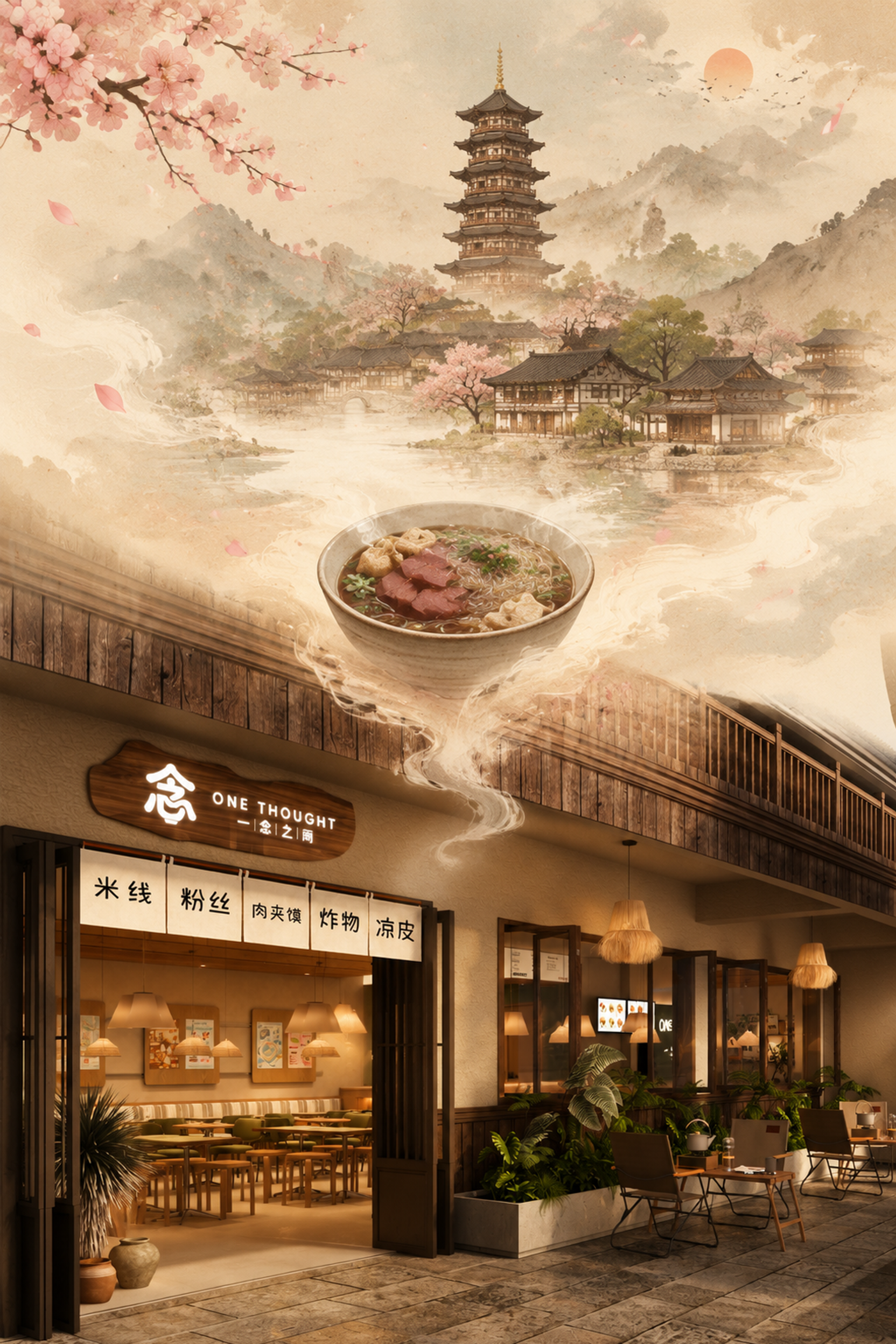 明信片设计，竖版构图，上下分割布局。下半部分是一家禅意风格的鸭… - 图片创意预览