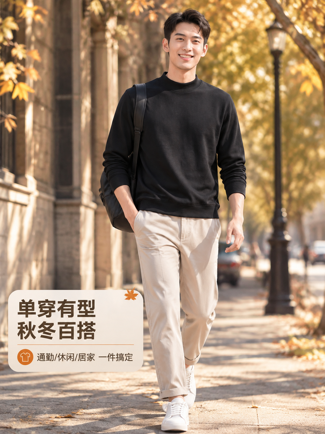 [商品] 使用【图1】黑色膨体德绒半高领上衣男士模特图；商品处… - 图片创意预览