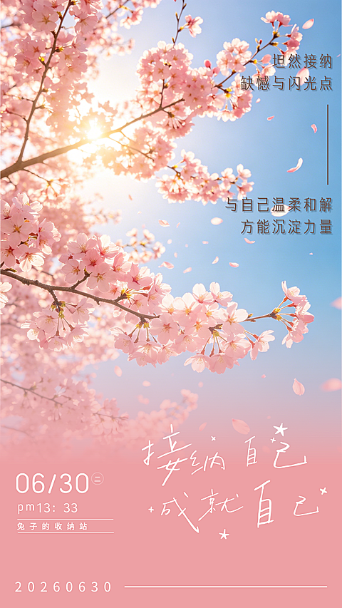日签激励正能量语录分享唯美樱花自然风竖版海报