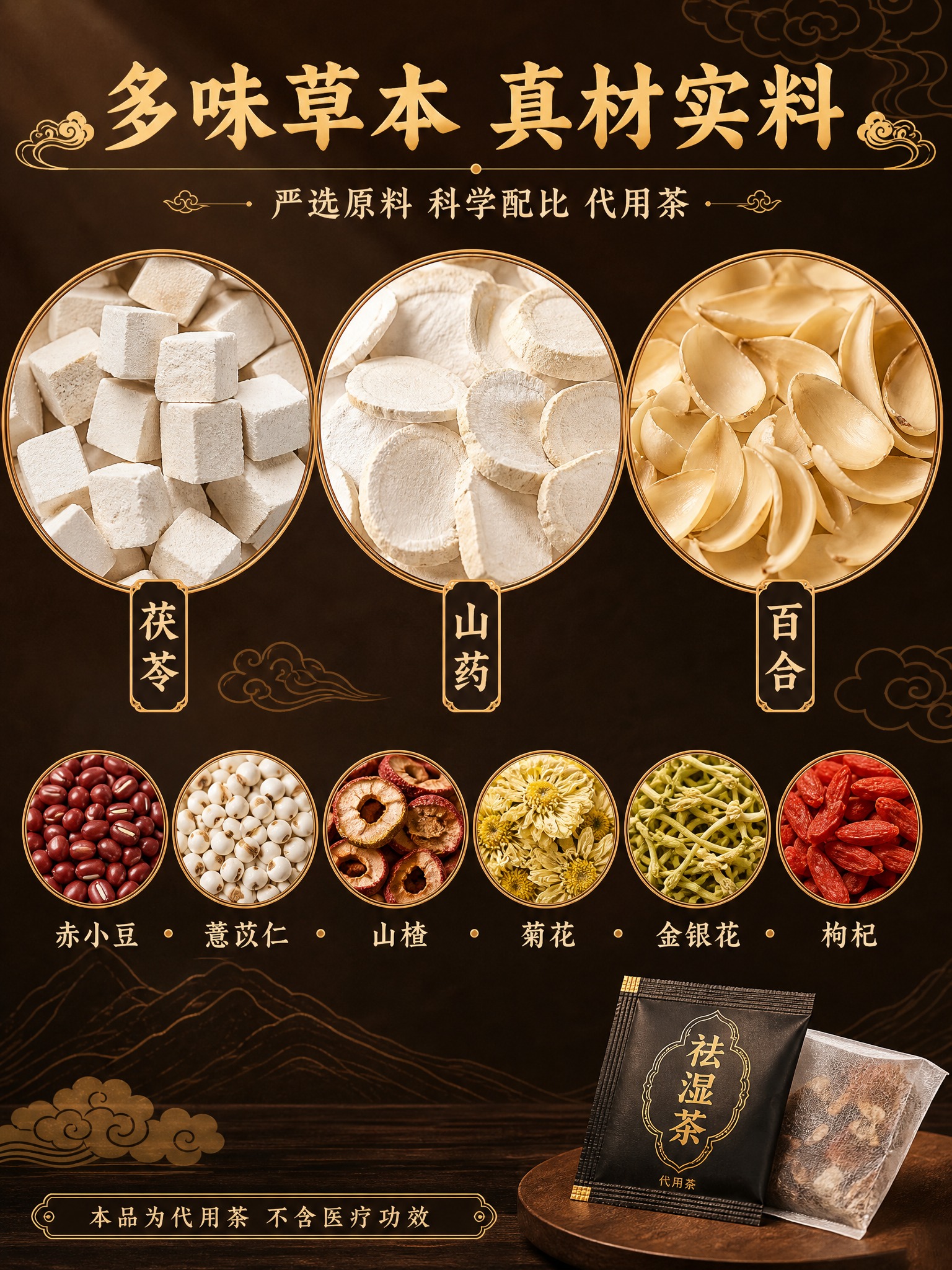 [商品] 成分原料专页，产品包装仅作辅助露出；核心展示茯苓、山… - 图片创意预览