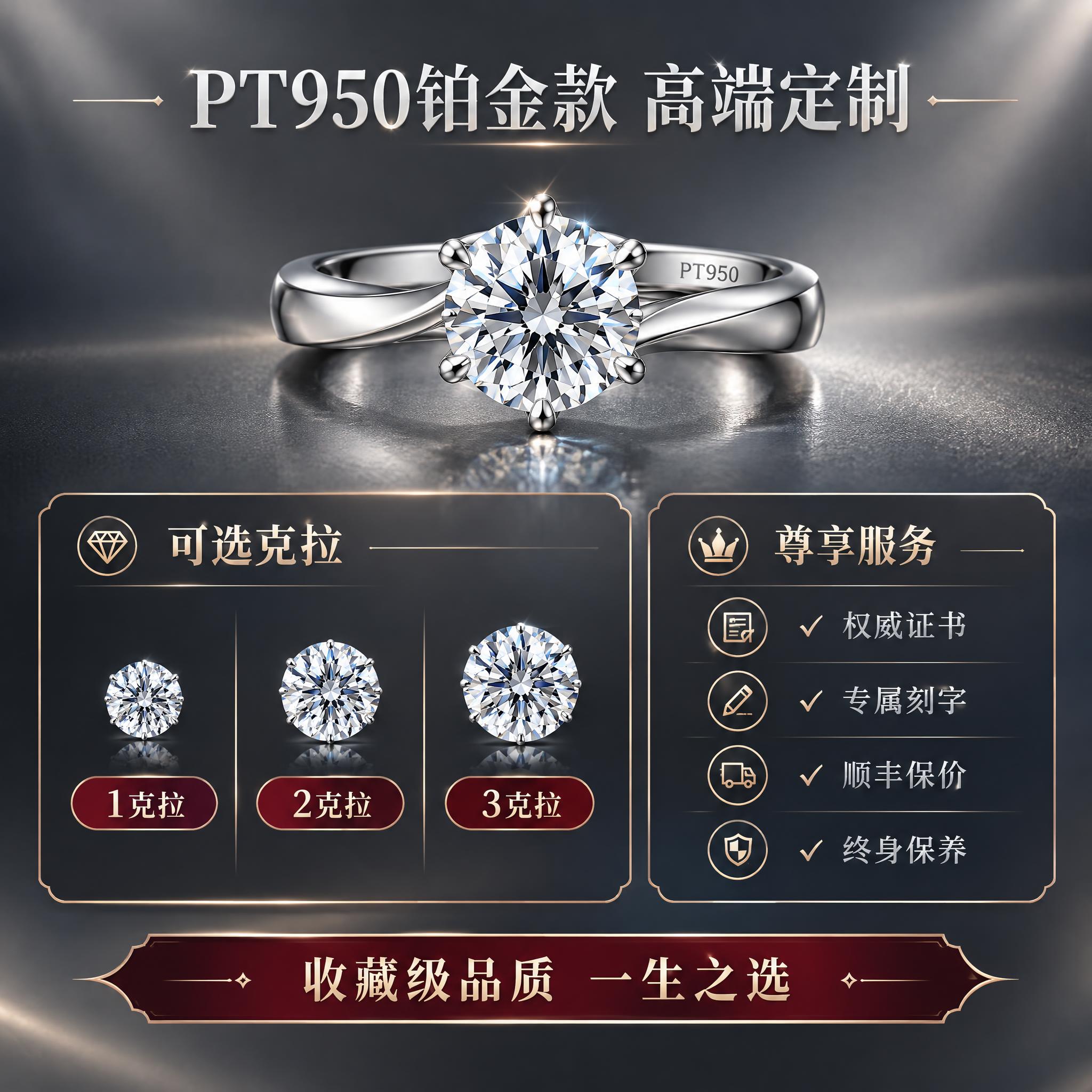 [主图-5 PT950铂金组] 规格与服务 铂金款克拉选择+高… - 图片创意预览