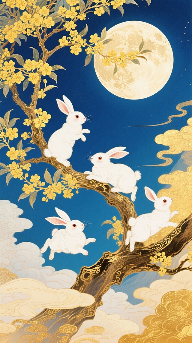 圆月下嬉戏白兔 | 中秋电商视觉