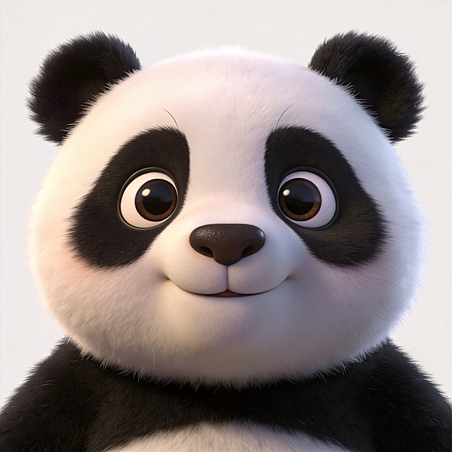 大熊猫大头照，3D效果，卡通风格，可爱，呆萌，超高清画质