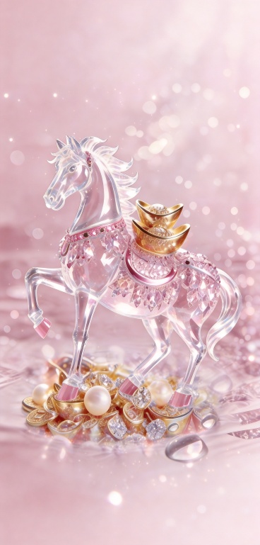 将画面中的蓝色部分改成粉色，降低马蹄的饱和度，金色部分颜色不变，生成超高清8K画质的图片预览效果