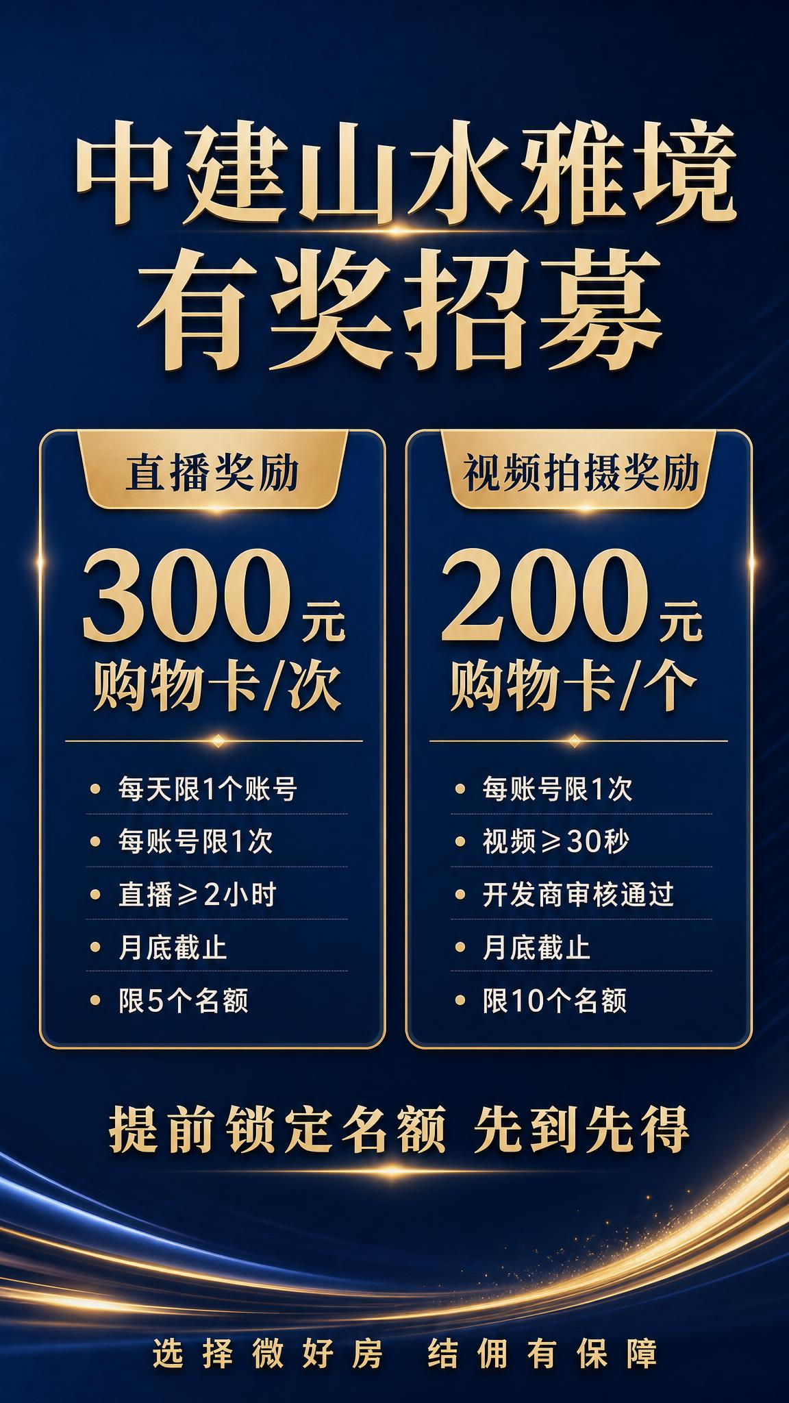 现代商务风格中建山水雅境项目直播/视频拍摄有奖招募海报，竖版9… - 图片创意预览