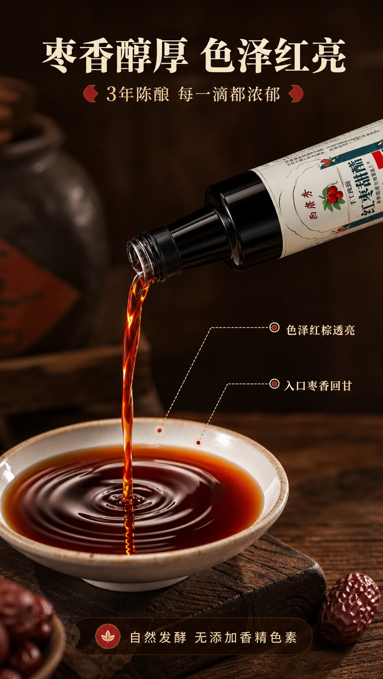 [商品] 使用【图1】西唐务红枣甜醋正面瓶身；保留瓶身外观、标… - 图片创意预览