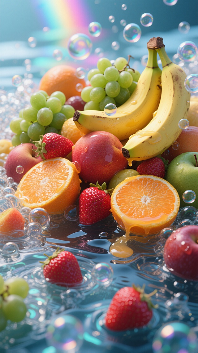 液体气泡纹理基底，水果大杂烩