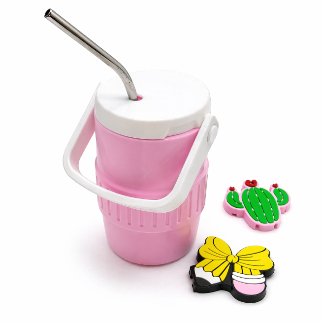 [Main Image 1] Pink insulated can cooler 4-piece set product main image. Pure white background #FFFF预览效果