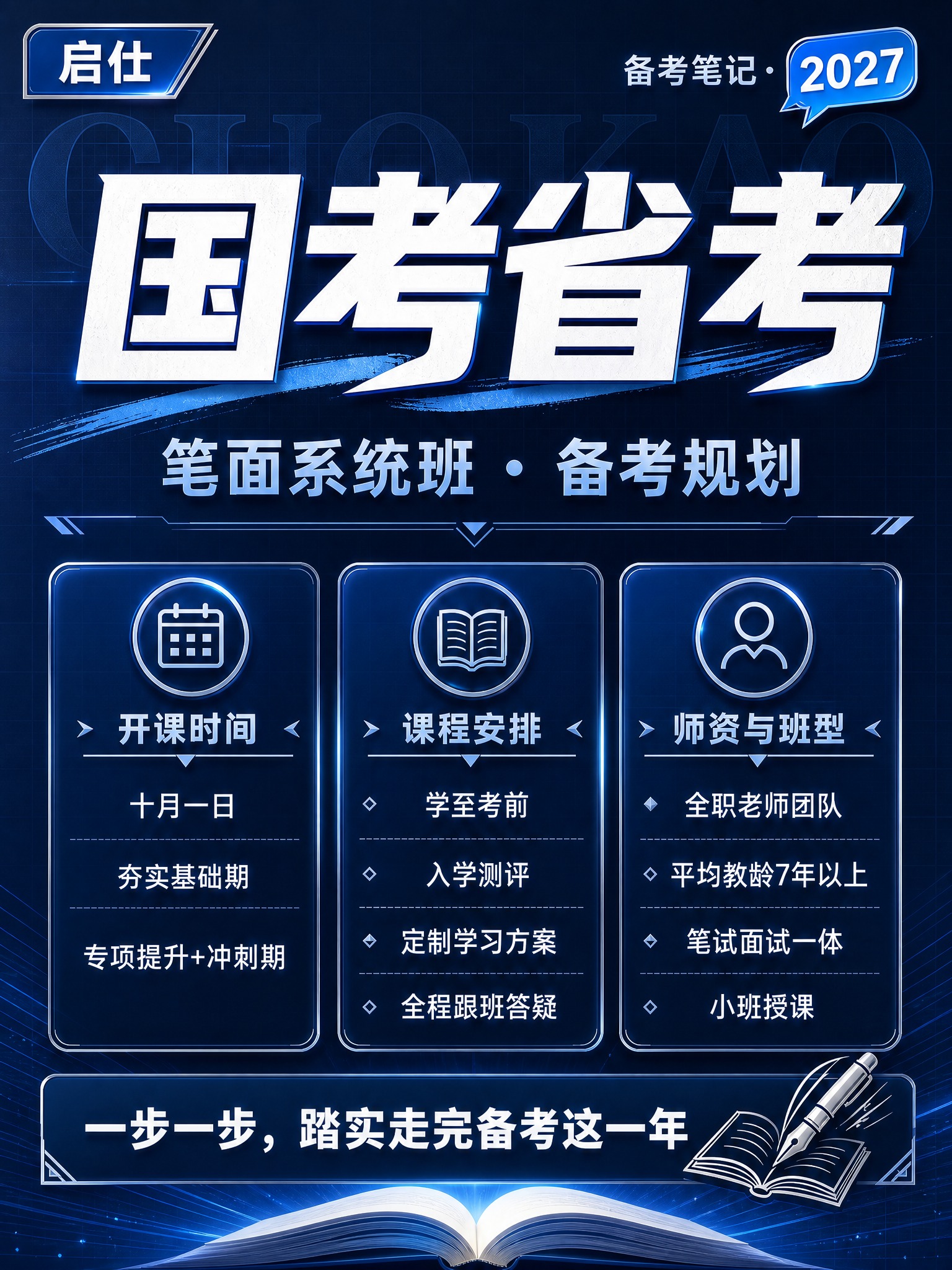 将这张国考省考课程海报的红色主题完全换掉，重新设计为深蓝高端商… - 图片创意预览