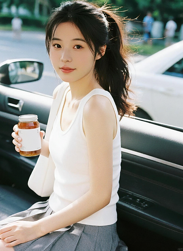 让图2的人一只手拿着着着图1的茶饮