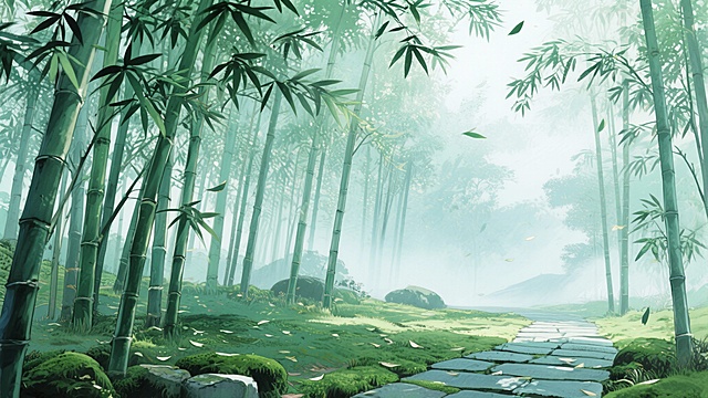 古风，绿色，竹林，不要人，二次元，细节丰富，生成4张