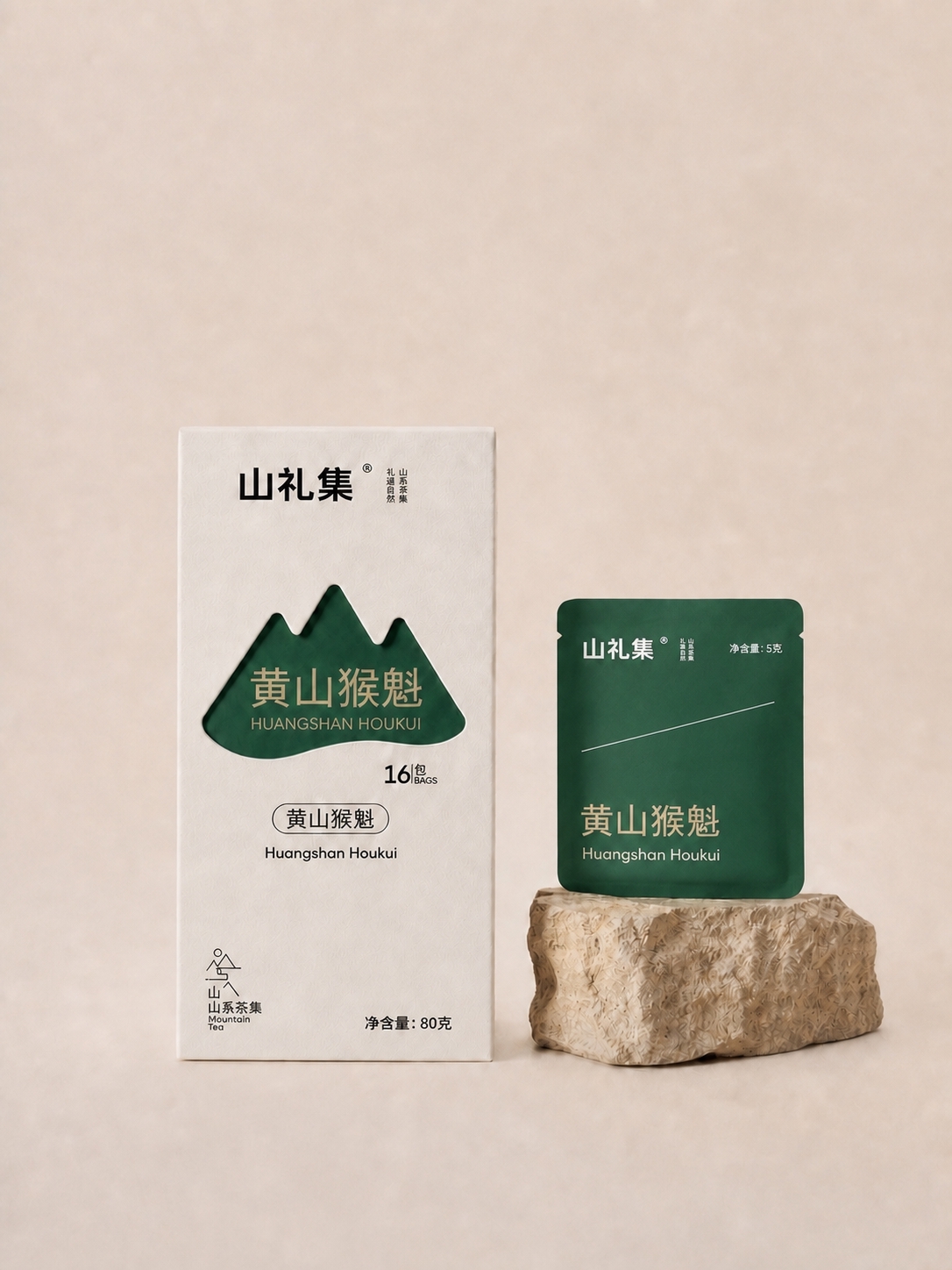 将右侧独立小茶包的颜色从米白色改为与包装盒上山形镂空一致的深松… - 图片创意预览