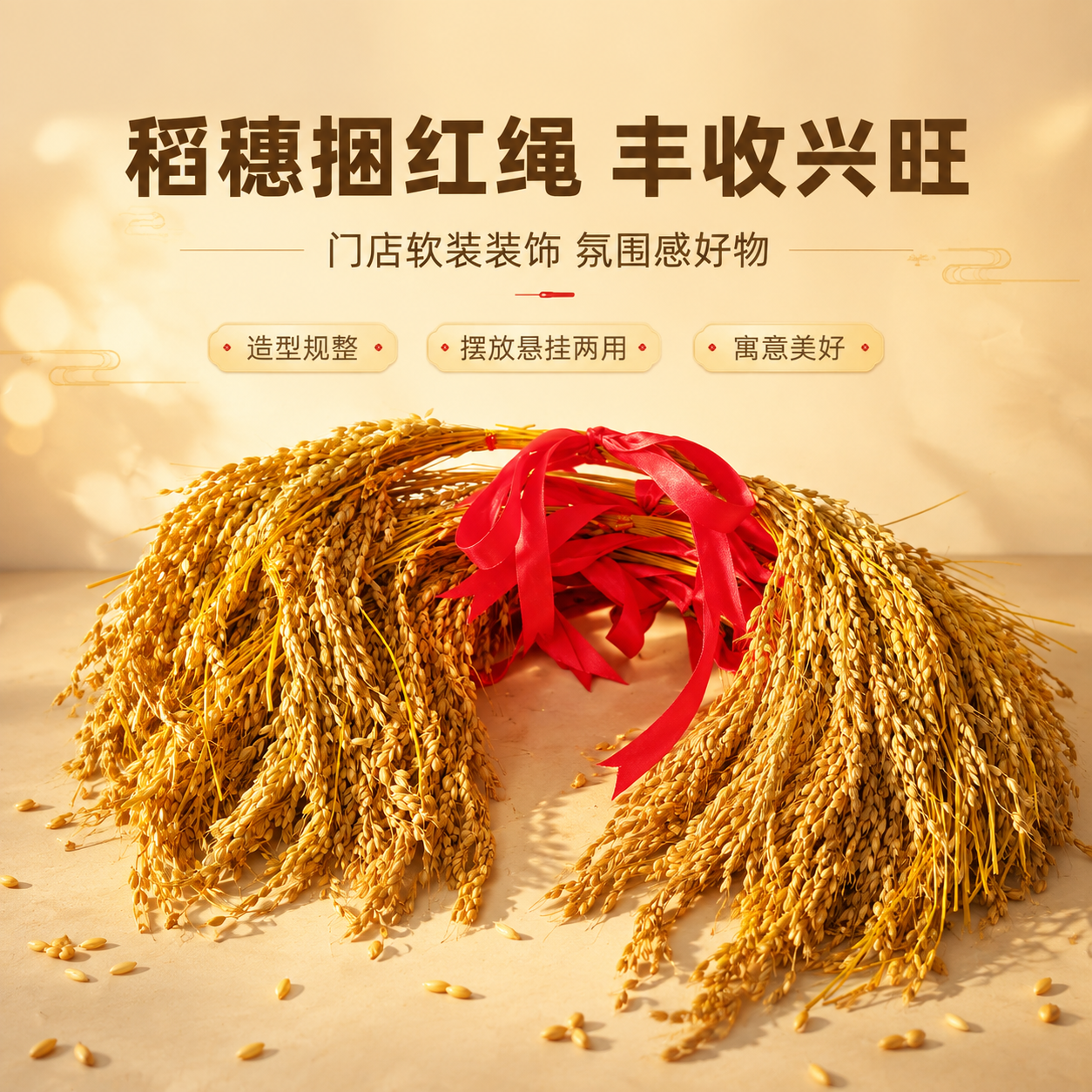 [商品] 使用【图1】稻穗捆红绳装饰；保留稻穗金黄本色、红绳蝴… - 图片创意预览
