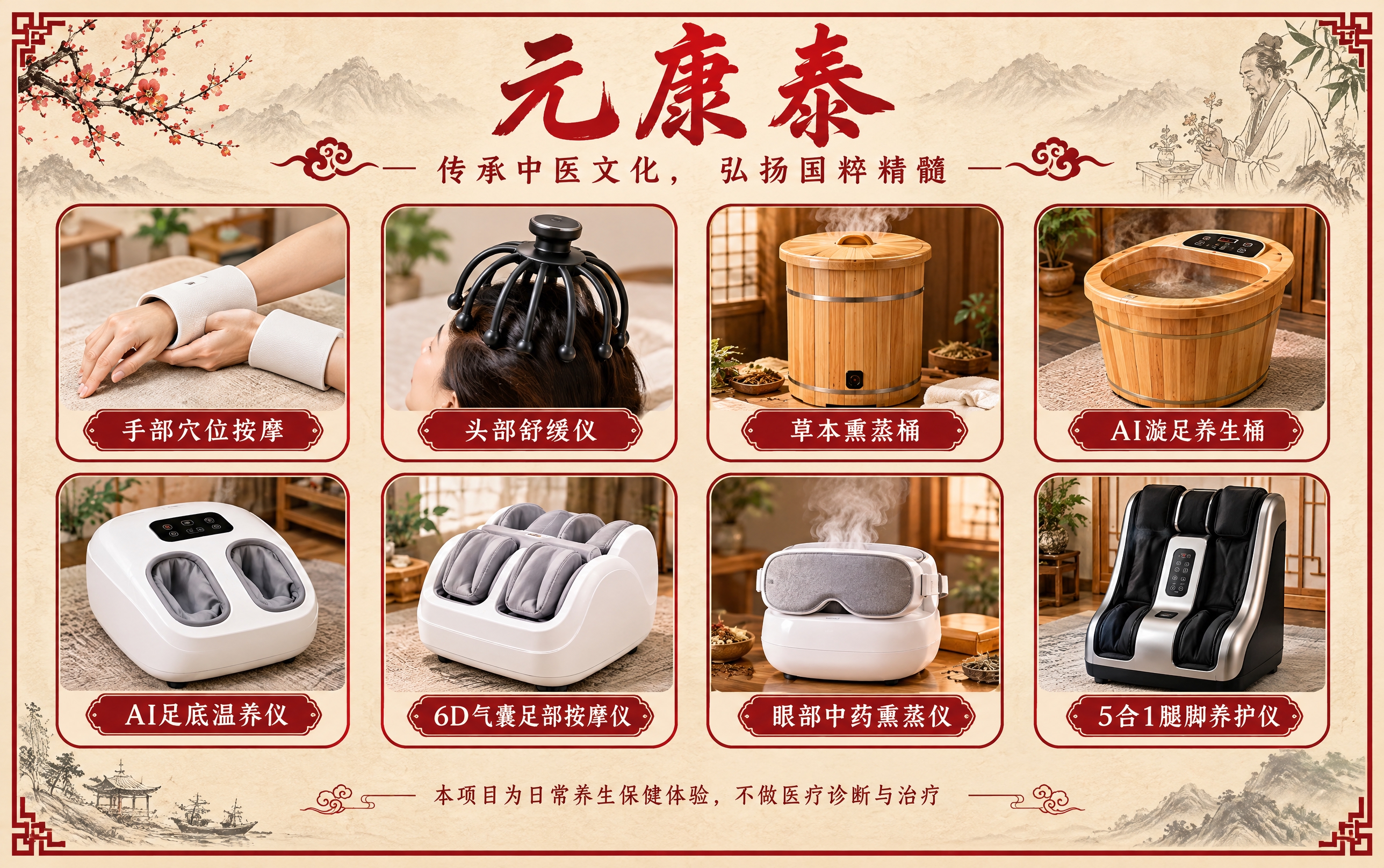 元康泰社区康养体验中心宣传图，8cm×5cm横版，新中式风格，… - 图片创意预览