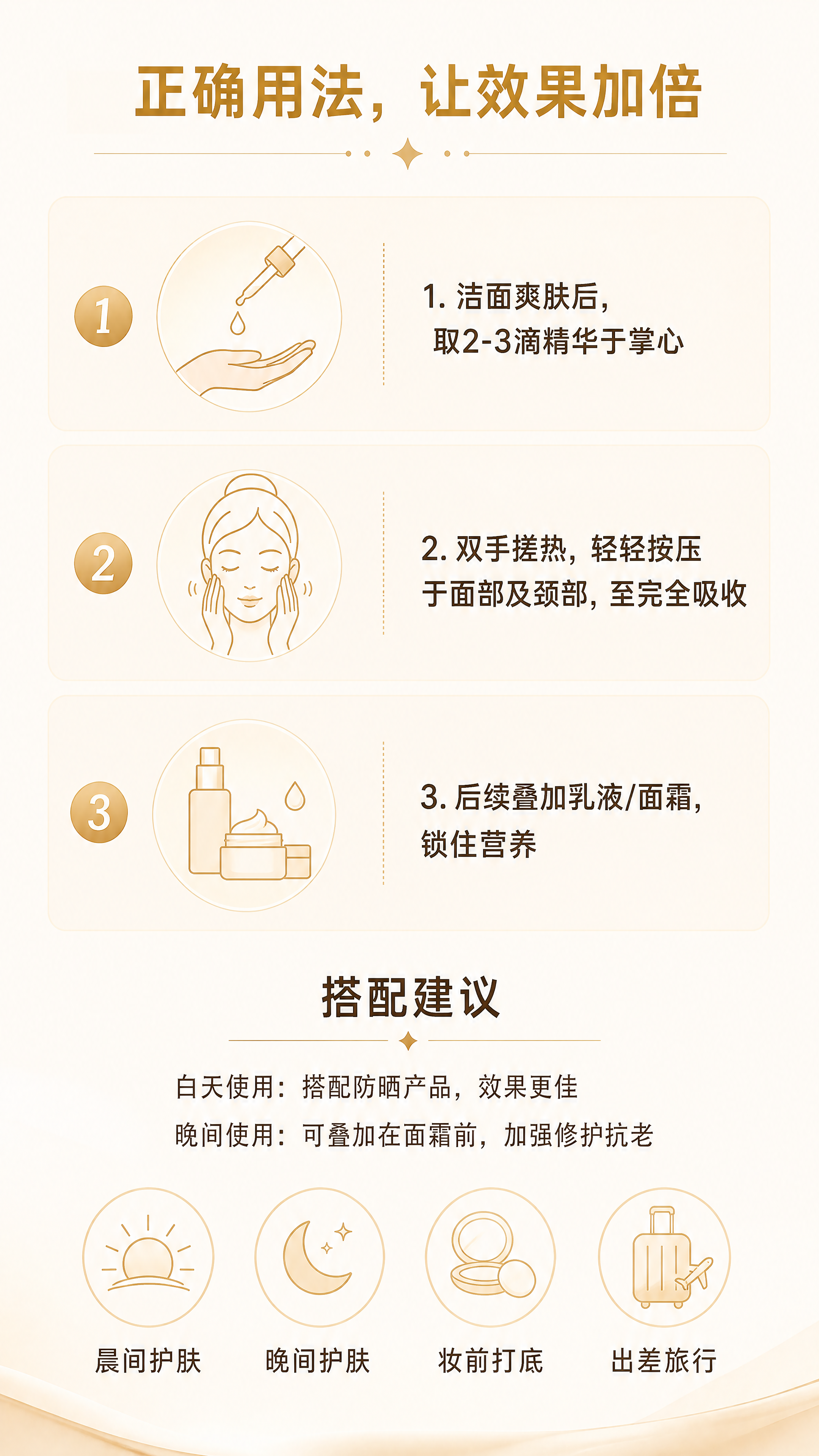 [第7屏] 使用方法&搭配建议模块，ALIVAYA焕白抗老精华… - 图片创意预览