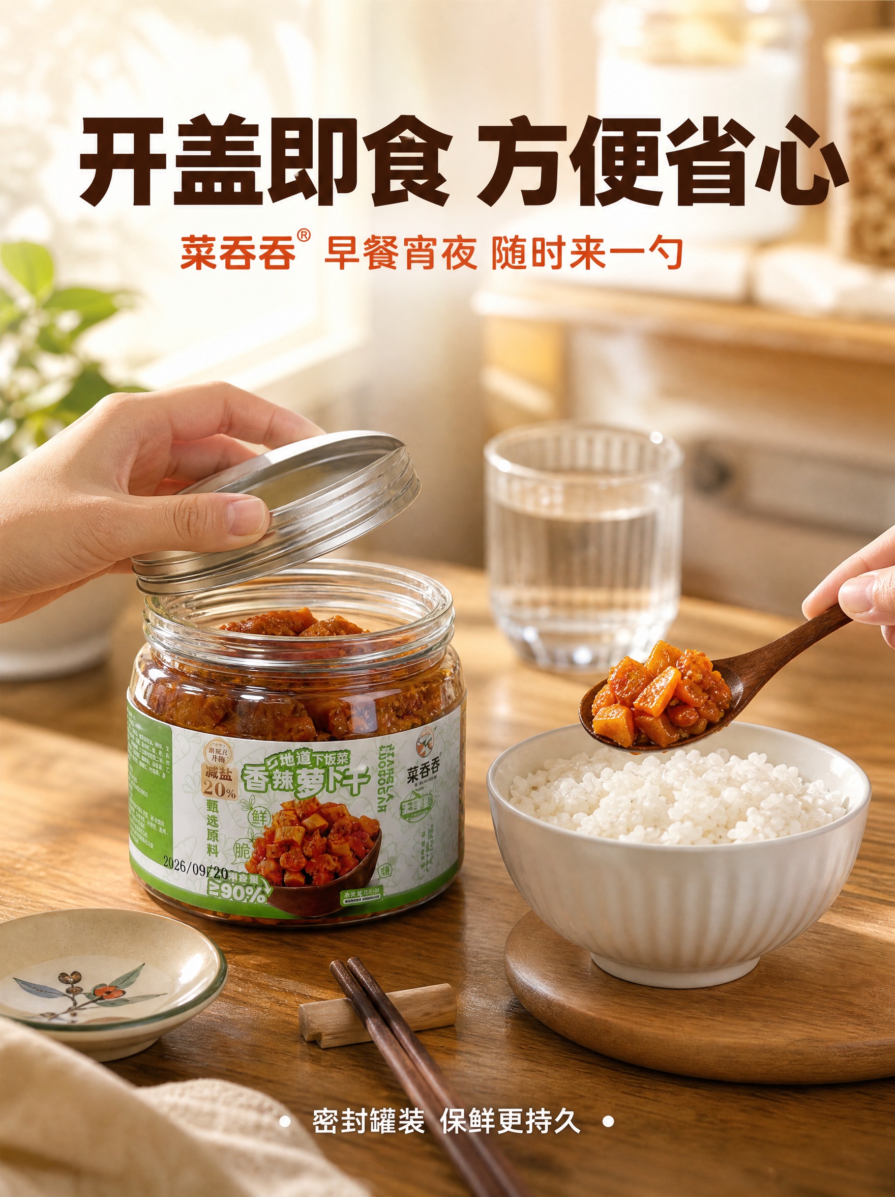 [商品] 使用【图1】菜吞吞香辣萝卜干透明玻璃罐装；保留罐身标… - 图片创意预览