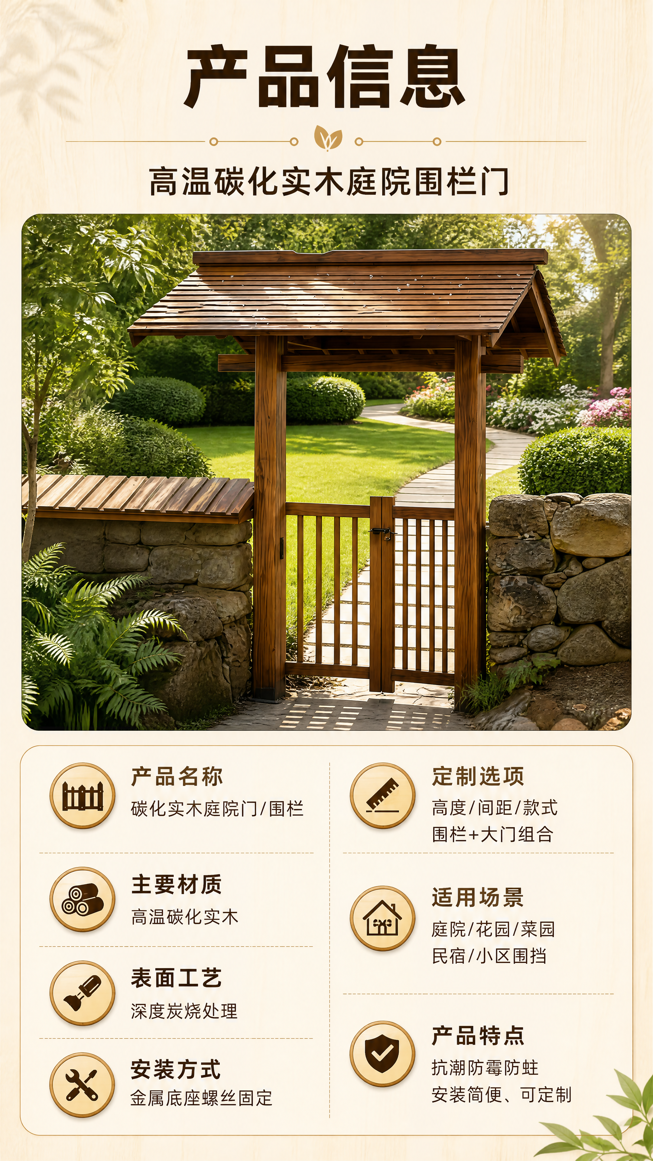 [商品] 使用【图1】高温碳化实木庭院门正面标准视图；保留产品… - 图片创意预览