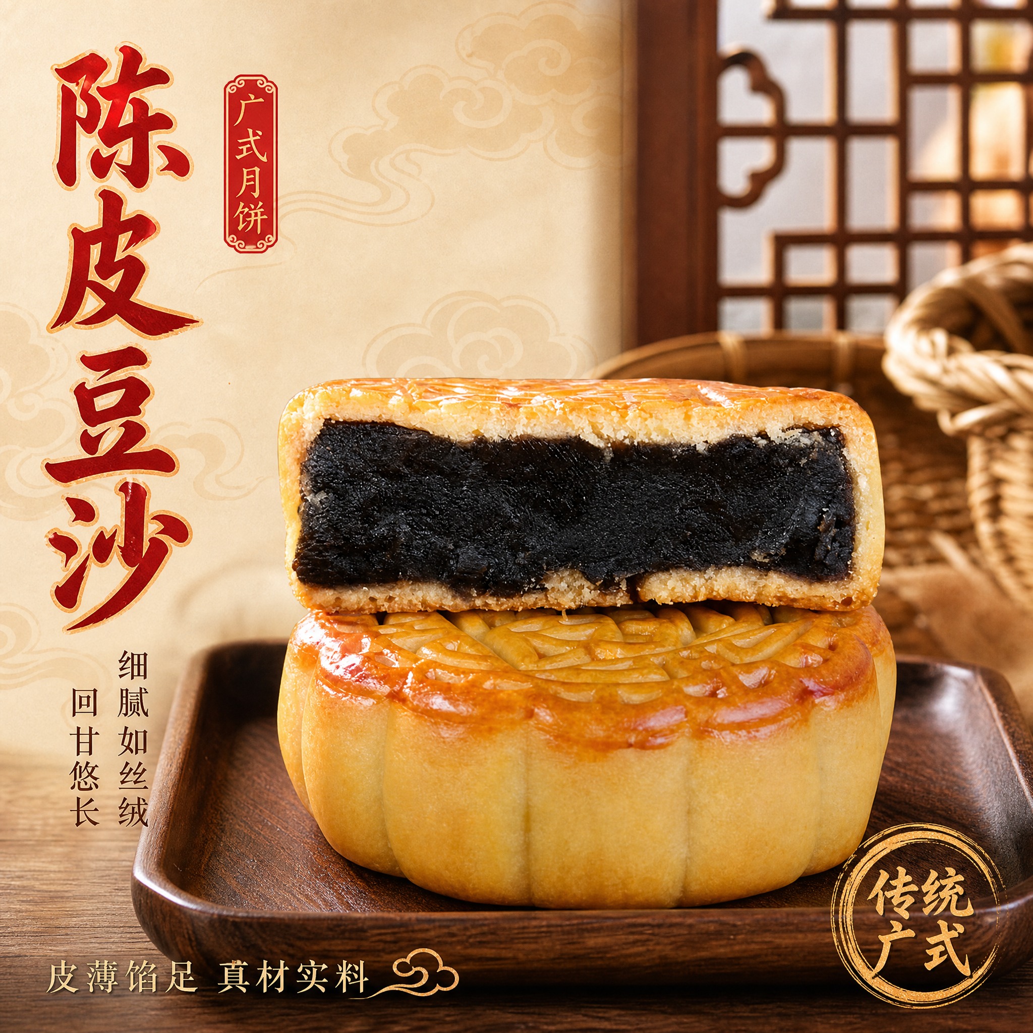 [主图-2] 陈皮豆沙口味展示，突出内馅细腻与传统广式工艺，建… - 图片创意预览