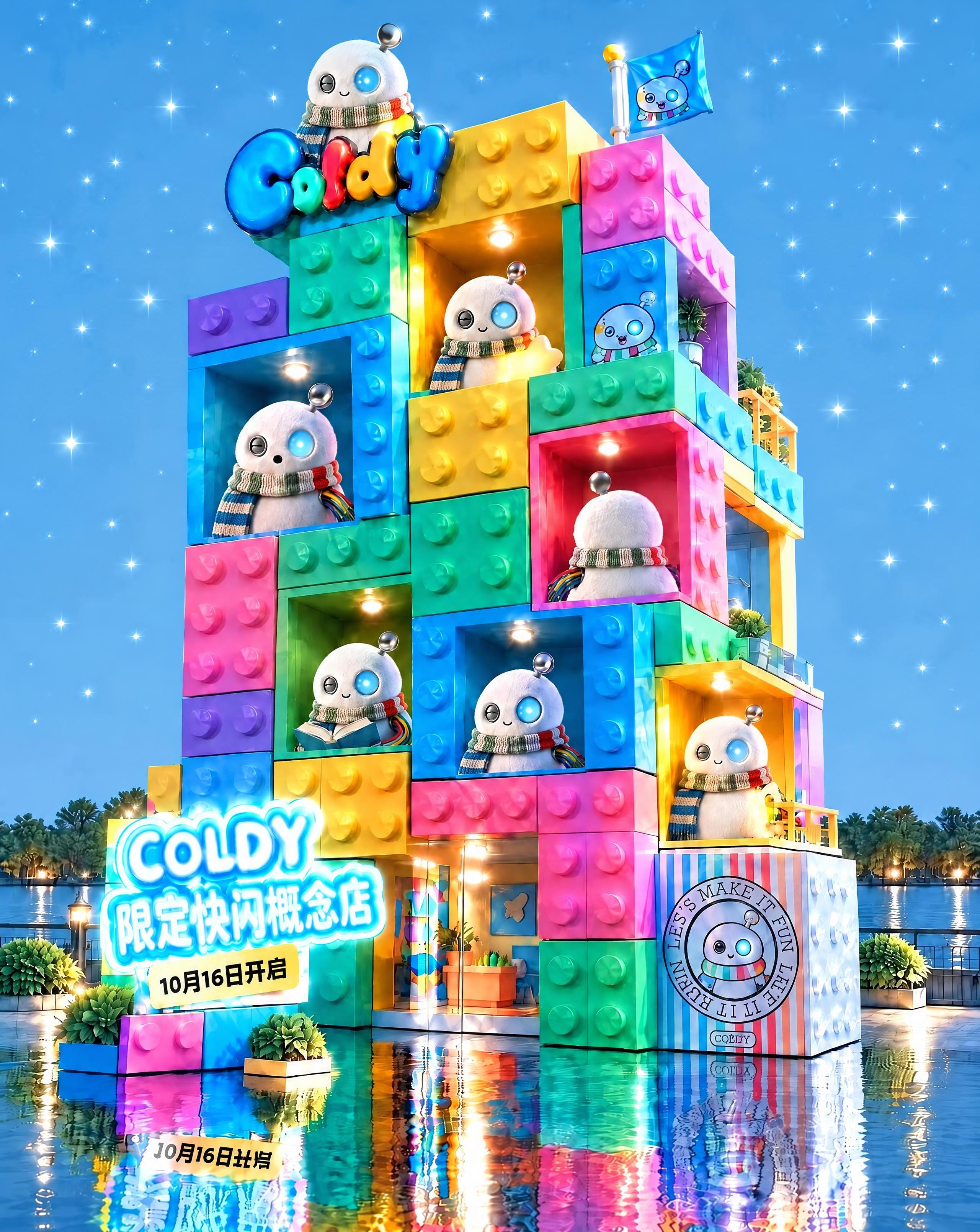 将图片左下角的“美陈展”文字更换为“COLDY 限定快闪概念店… - 图片创意预览