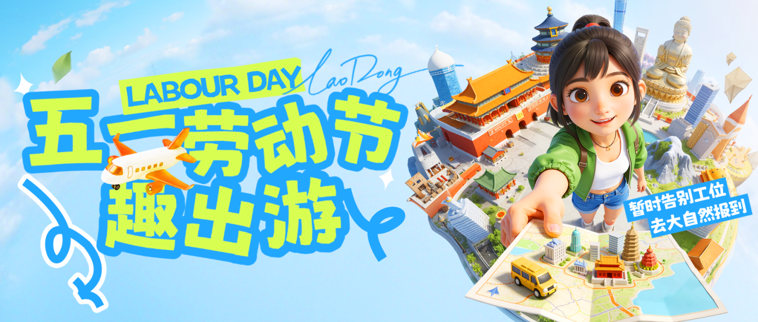 51五一劳动节节日祝福旅游出行3D感公众号首图预览效果
