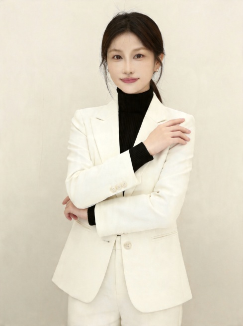 参考图中人物特征，进一步缩小头部比例，让头身比更加协调自然，保留人物原本的服装、姿态、背景和五官细节，画面保持清晰自然的专业形象照质感预览效果