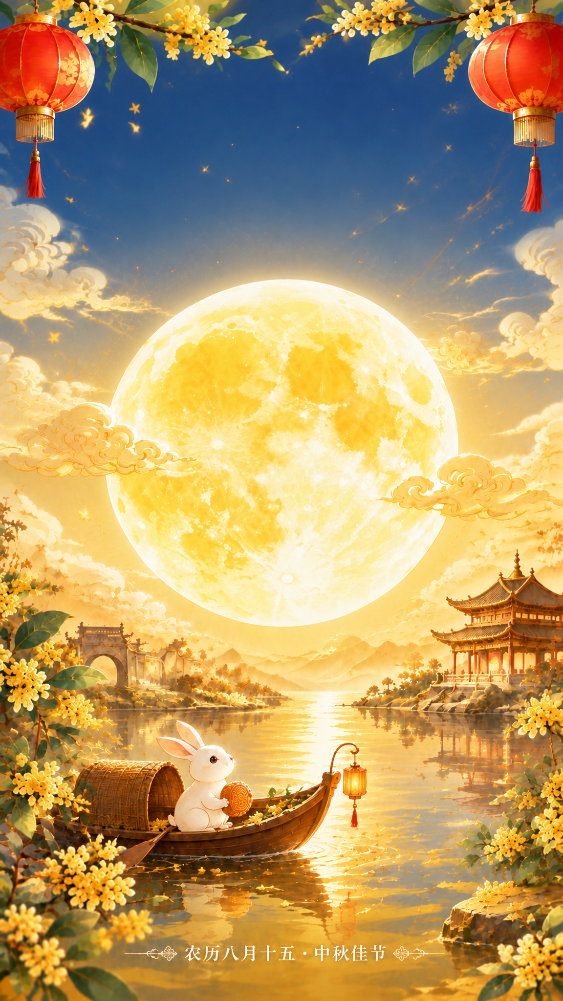 基于参考图修改中秋节海报：去掉画面顶部的主标题"中秋快乐"四个… - 图片创意预览