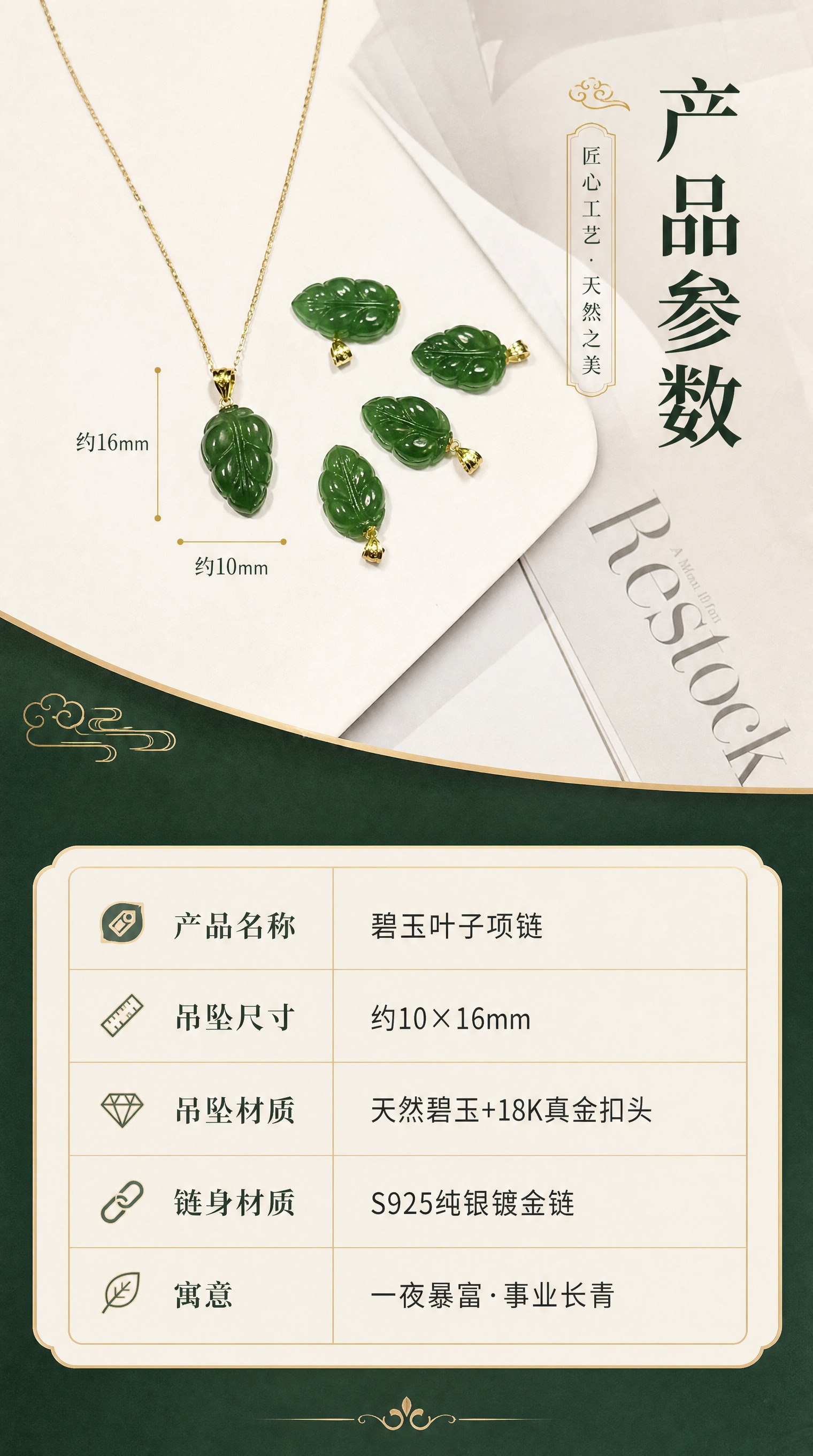 [商品] 使用【图6】杂志上的碧玉叶子项链与吊坠，保留碧玉叶子… - 图片创意预览