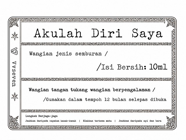 将图片的米白色底色改为纯白色，同时将"Isi Bersih: 50ml"中的"50"改为"10"，保持所有文字的复古打字机字体风格、字号、位置不变，边框花纹、整体排版布局和其他所有文字内容完全保持不变