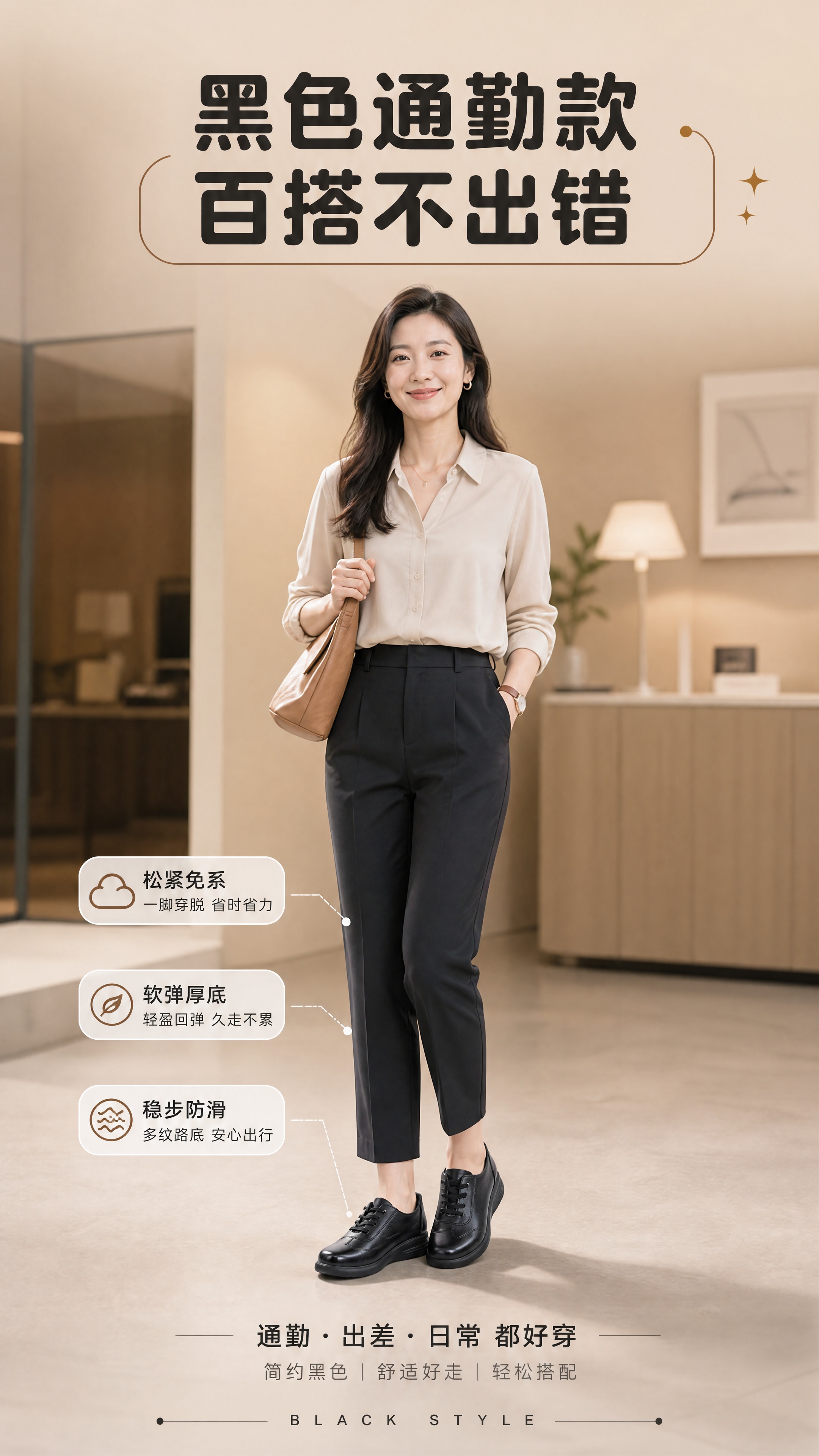 [商品] 使用【图3】黑色款；保留圆润鞋头、松紧免系鞋带、软皮… - 图片创意预览