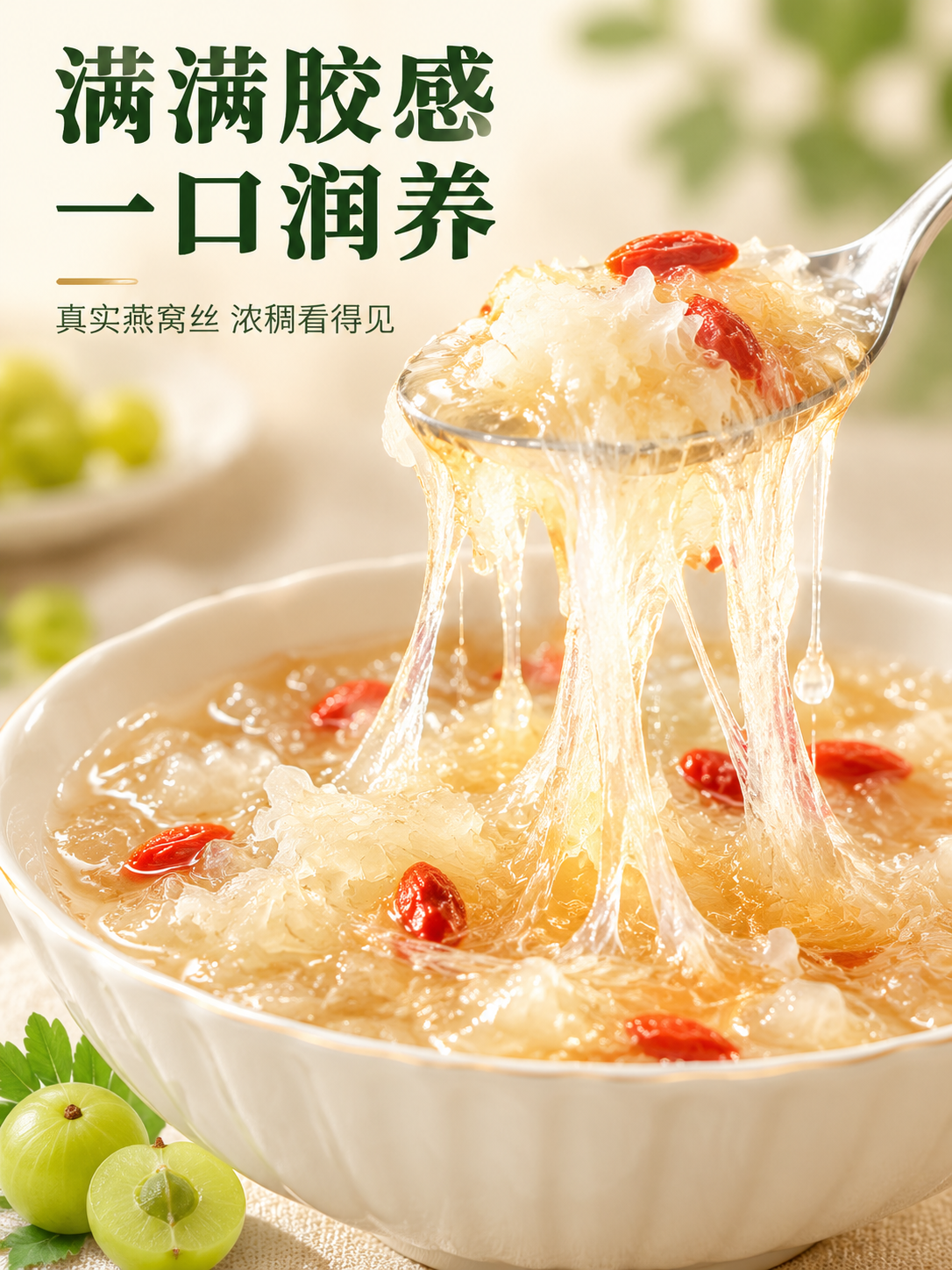 [主图-3] 胶质质感卖点图，放大展示银耳羹拉丝细节与充盈胶质… - 图片创意预览