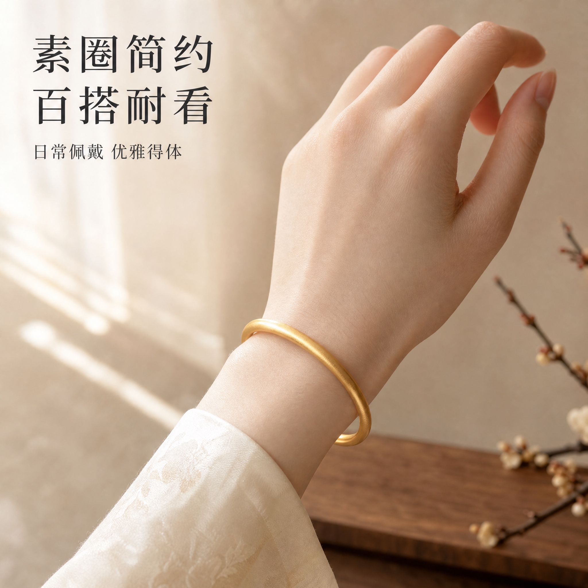 [主图-3] 古法平安福运手镯佩戴展示图，女性手模佩戴手镯，展… - 图片创意预览
