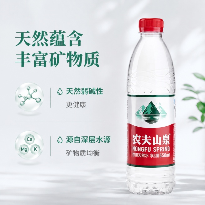 使用电商主图技能生成8张比例1:1的电商主图，适配平台为淘宝/天猫，商品为「图片1」，商品卖点为饮用纯净水，天然水源 八大水源地 洁净源头 水源地生产 健康品质 丰富矿物质预览效果