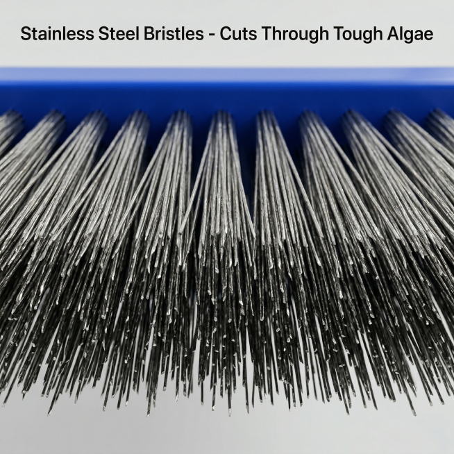 Extreme close-up of stainless steel bristles of the cleaning brush. Magnified display of dense metal预览效果