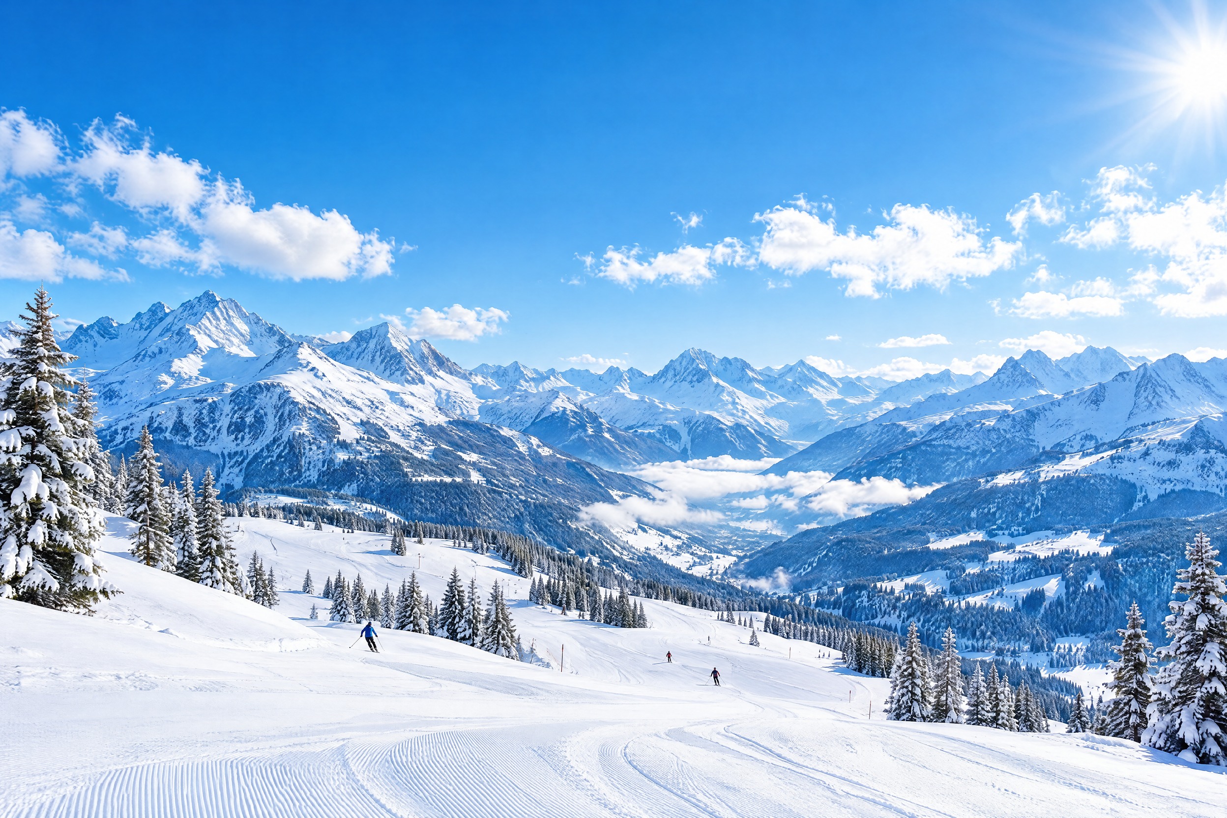 滑雪主题背景图，雪山山脉风景，蓝天白云，皑皑白雪覆盖的山峰，滑… - 图片创意预览
