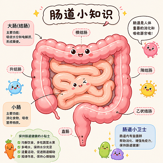 肠道示意图，漫画风格