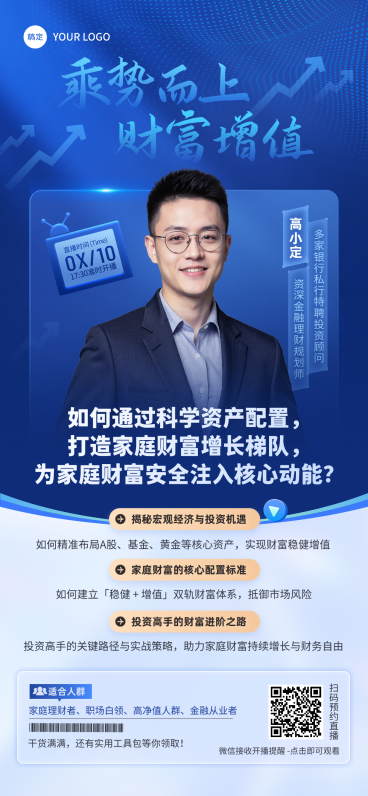 金融理财投资培训讲师直播宣传竖版海报预览效果