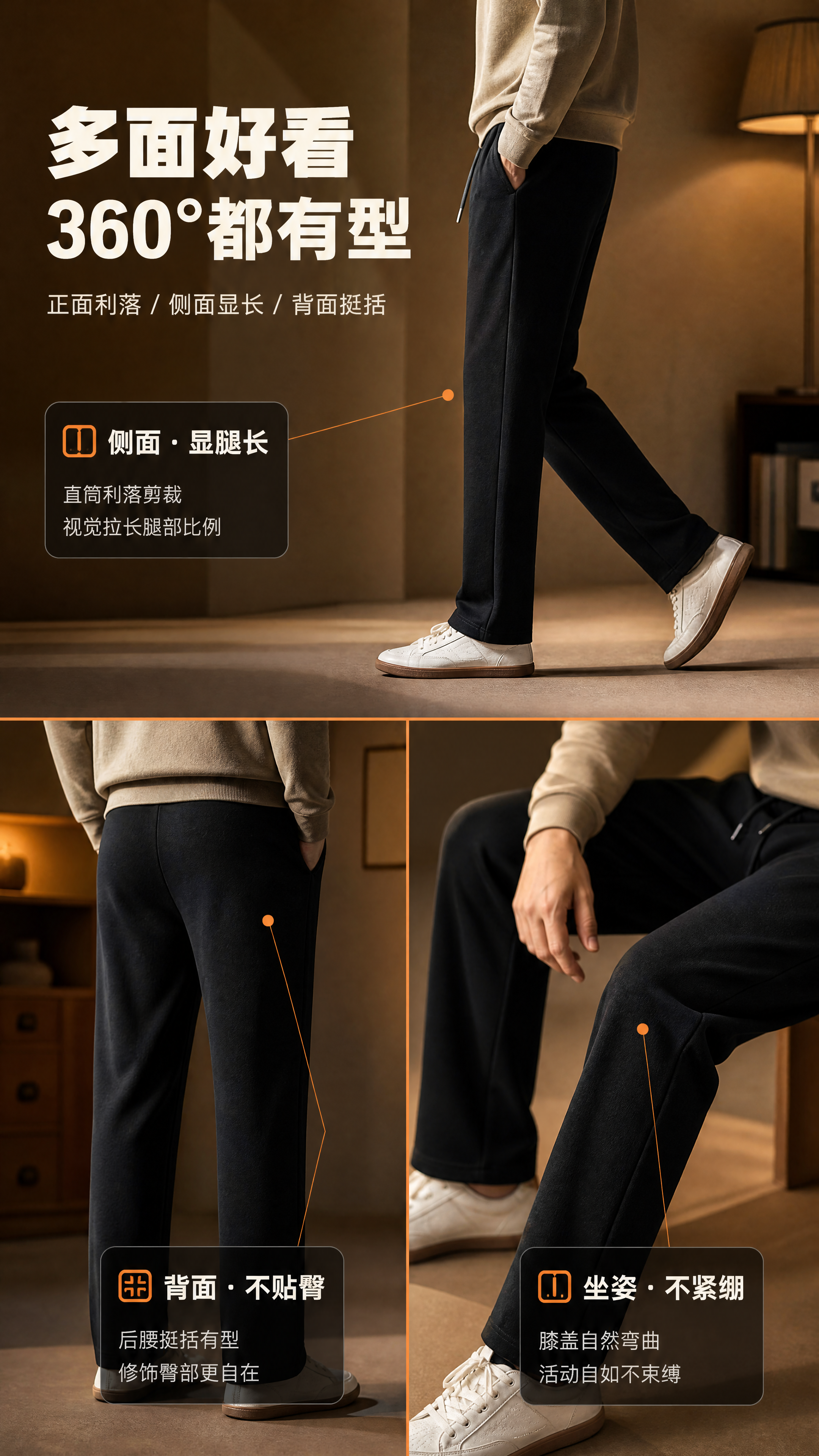 [商品] 使用【图1】男士黑色直筒加绒卫裤；商品处理：保留松紧… - 图片创意预览