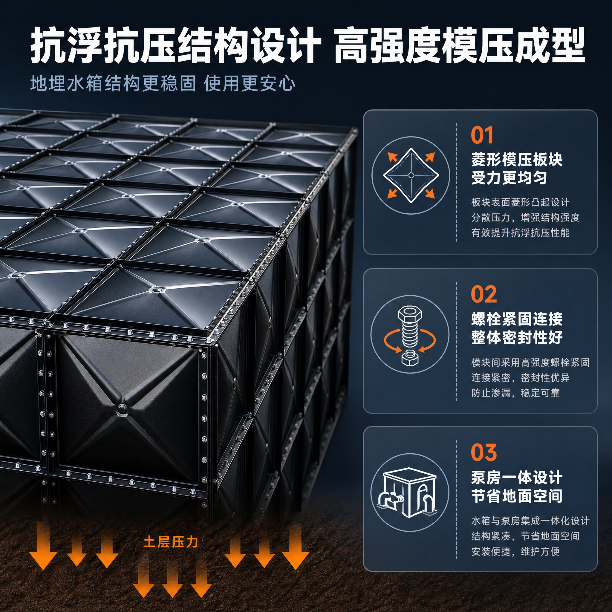 [主图-2] 结构优势展示，突出地埋水箱抗浮抗压结构设计与高强… - 图片创意预览