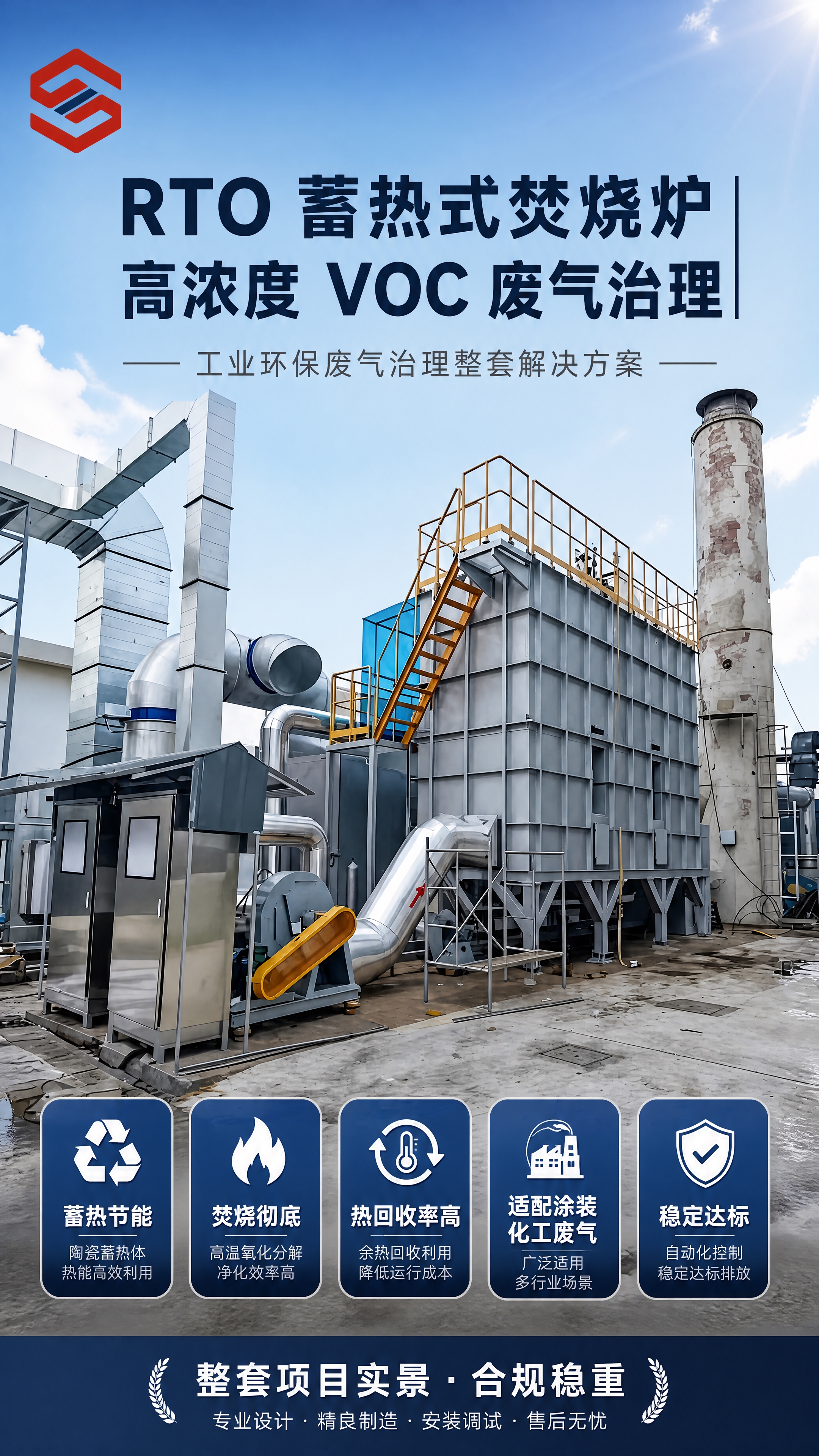 基于图1的RTO蓄热式焚烧炉整套项目实景图，制作工业环保宣传海… - 图片创意预览