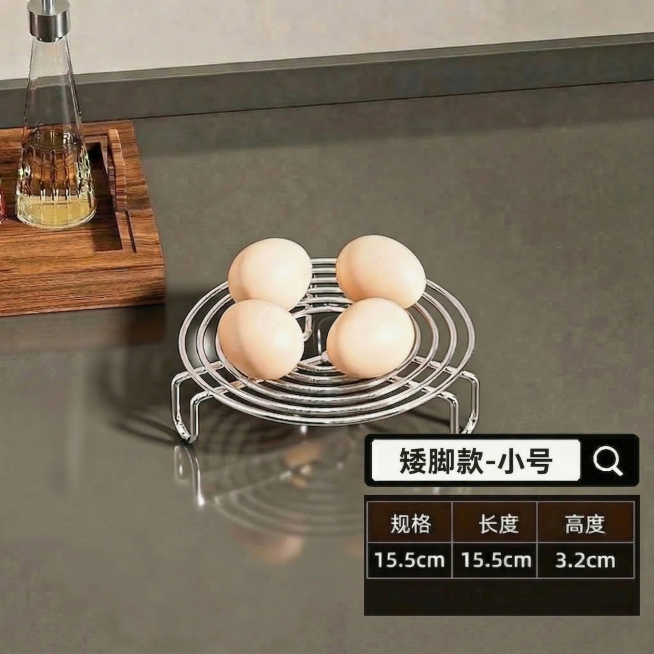 修改文字：将“矮脚款-全款套装”改为“矮脚款-小号”，规格表格只保留第一行“15.5cm 15.5cm 3.2cm”，删除其余两行，其他内容、蒸架位置、场景光影保持不变预览效果