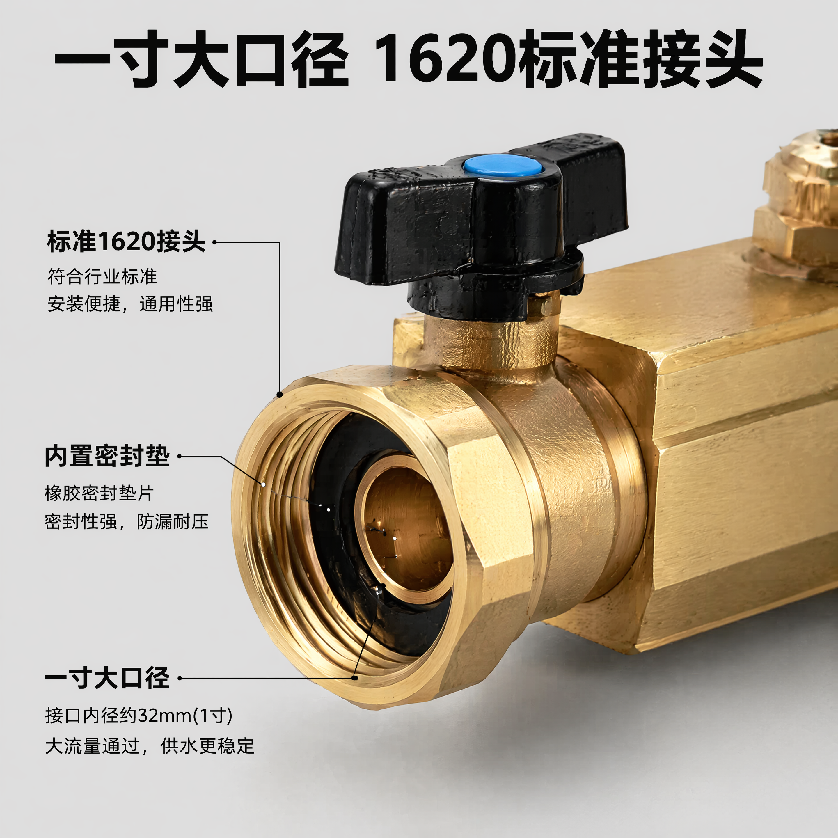 [主图-4] 接口规格特写图，突出一寸大口径和1620连接头卖… - 图片创意预览